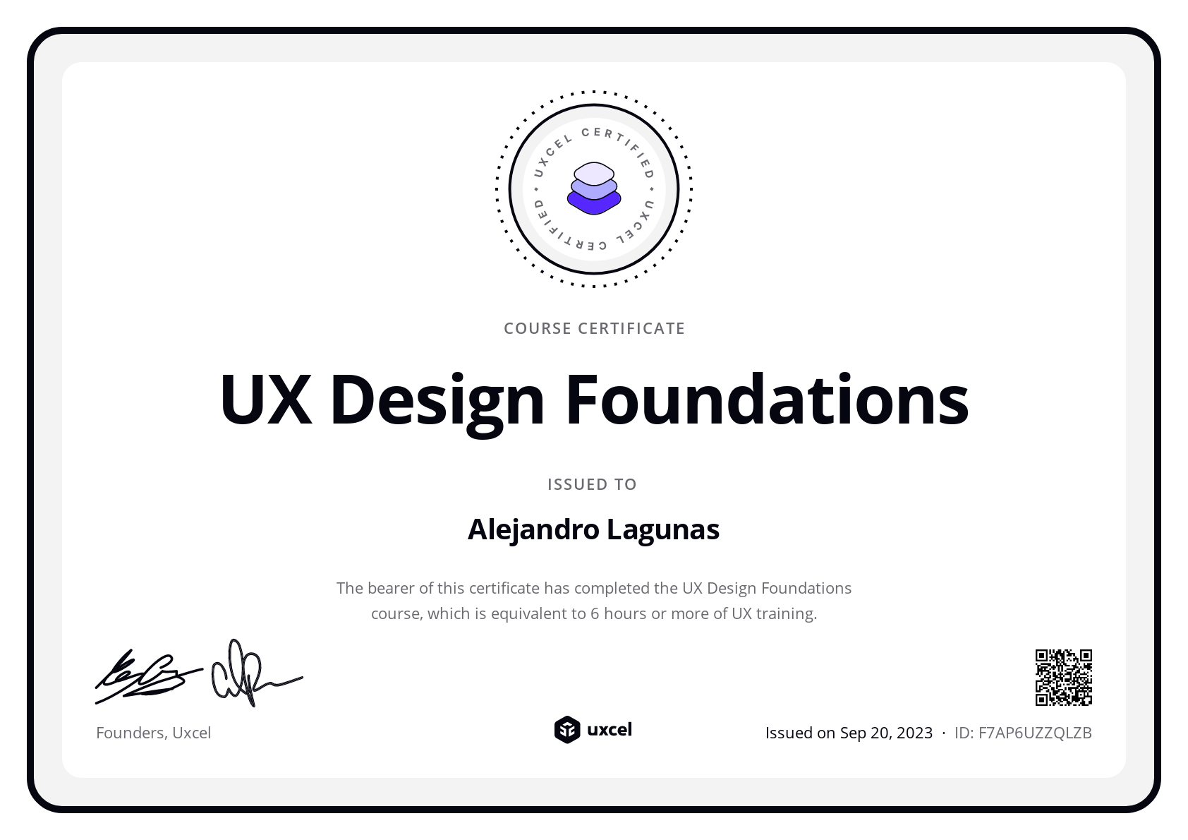 Alex's certificate